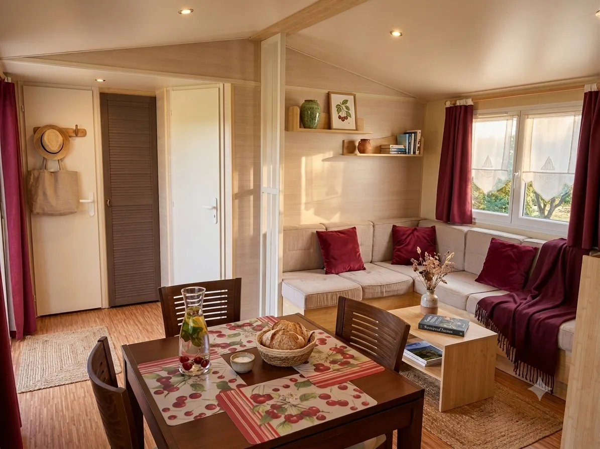 Intérieur du cottage Premium 35 m² au village vacances Les Chênes Verts en Charente-Maritime